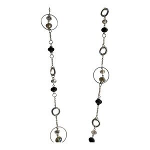 Silver Station Necklace with Black Beads and Clear Accents
